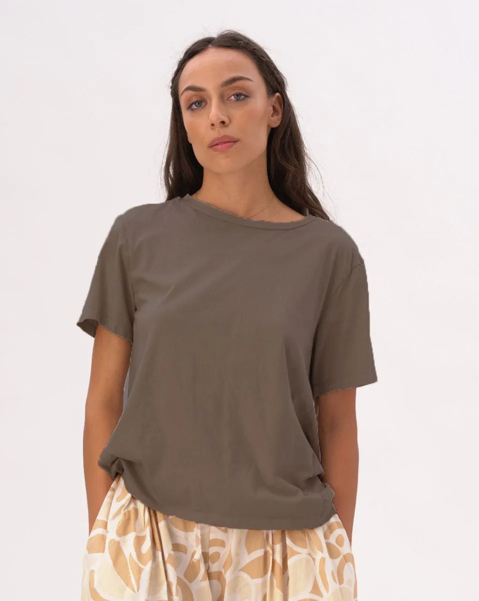 Boat Neck Organic Cotton Short Sleeve T-Shirt