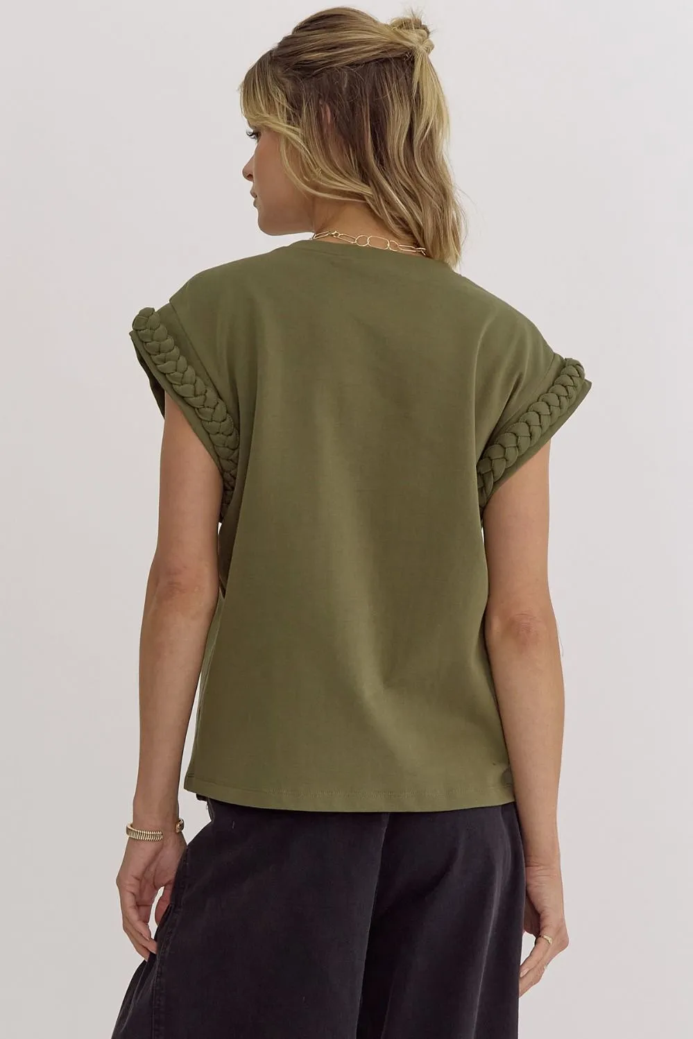 Braided Cap Sleeve Top {Olive}