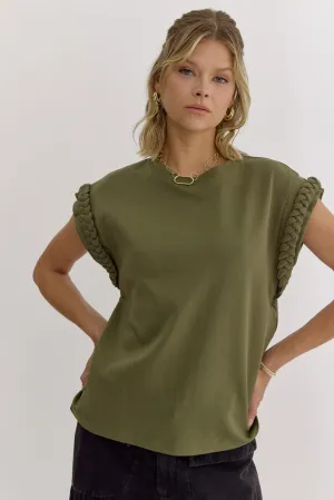 Braided Cap Sleeve Top {Olive}