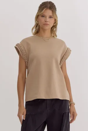 Braided Cap Sleeve Top {Taupe}
