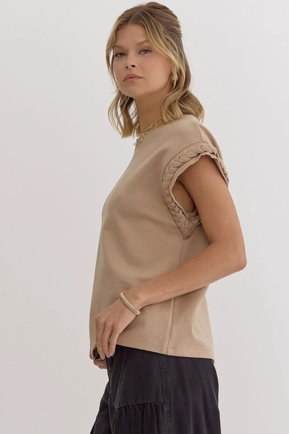 Braided Cap Sleeve Top {Taupe}