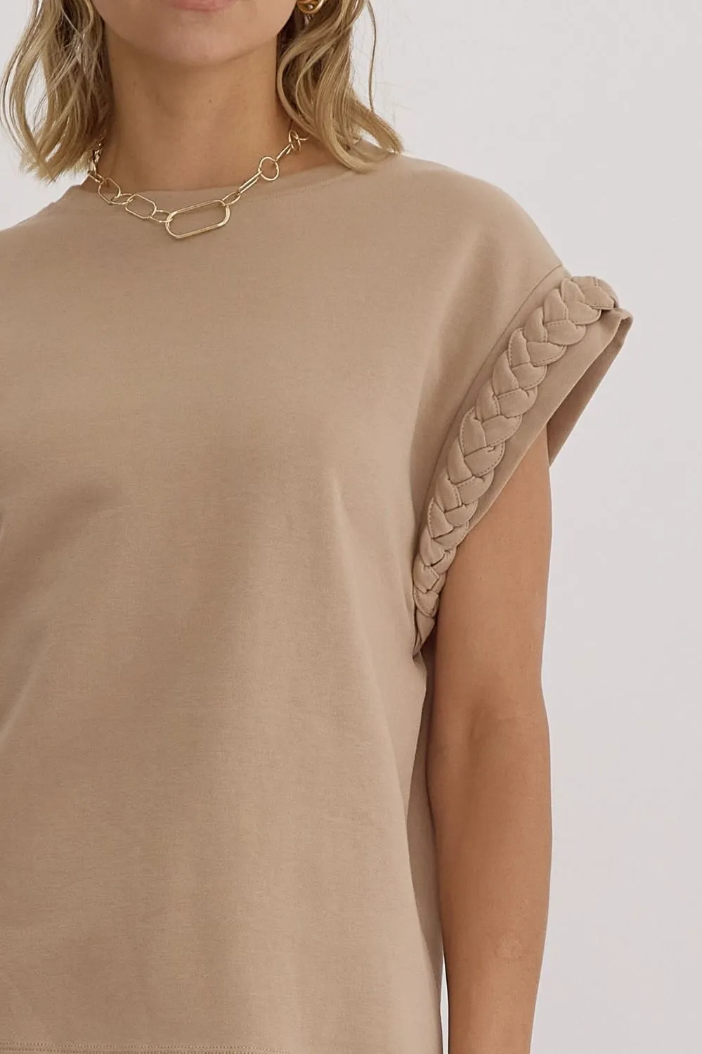 Braided Cap Sleeve Top {Taupe}