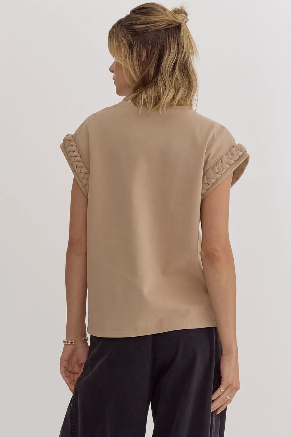 Braided Cap Sleeve Top {Taupe}