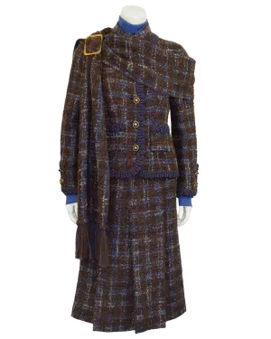 Brown and Blue Haute Couture Tweed 5 Piece Skirt Suit from 1981