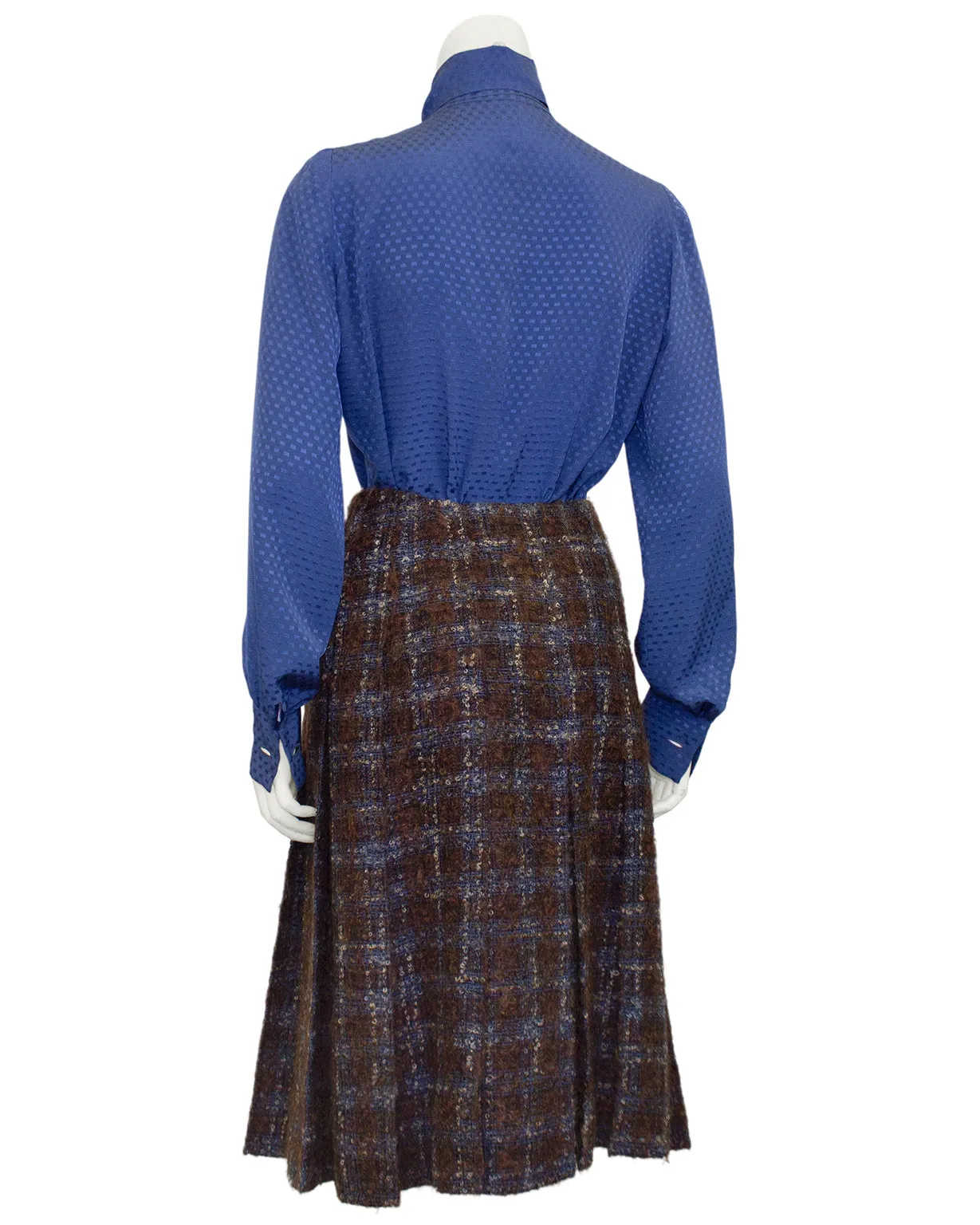 Brown and Blue Haute Couture Tweed 5 Piece Skirt Suit from 1981
