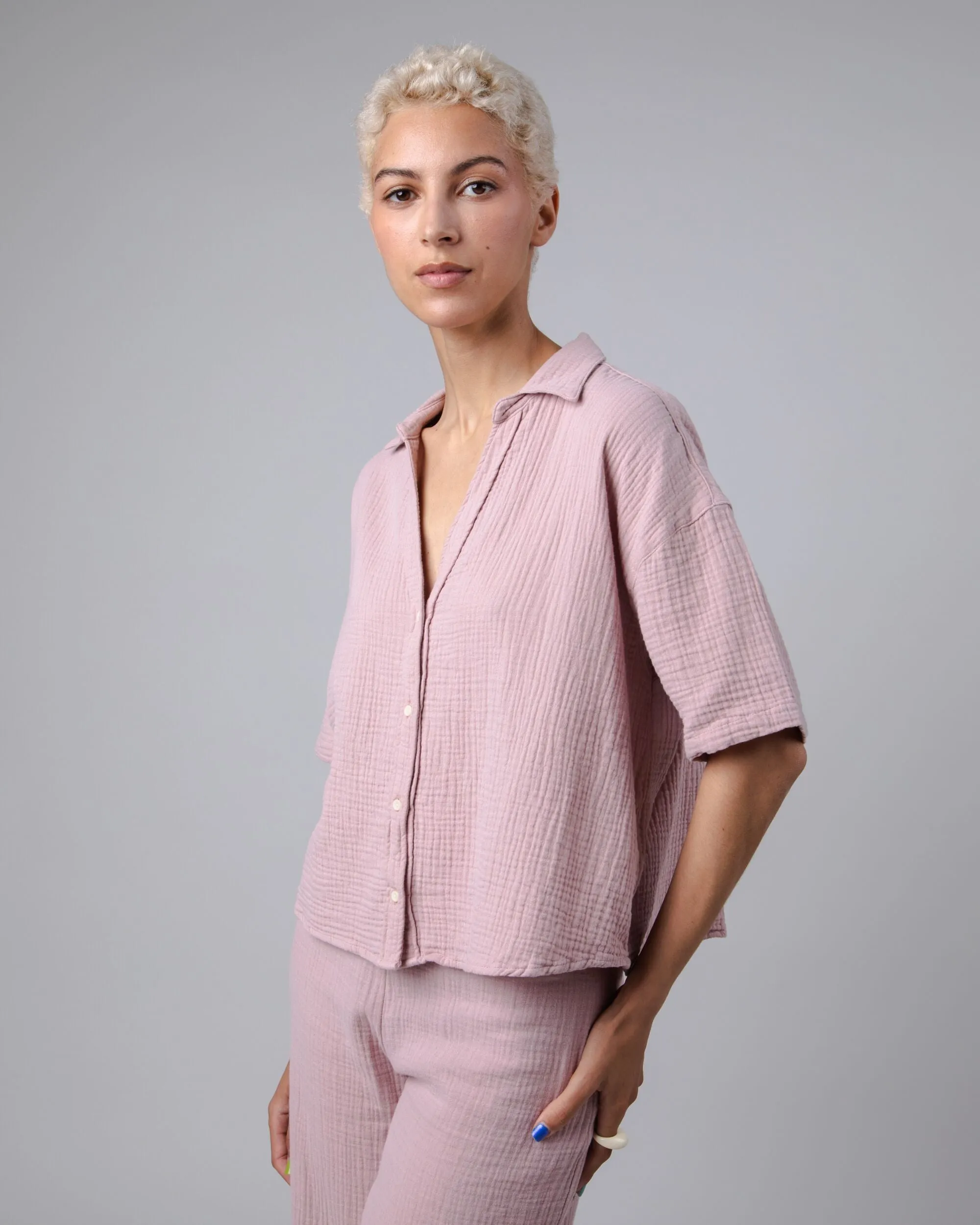 Bubble Cropped Blouse Pink