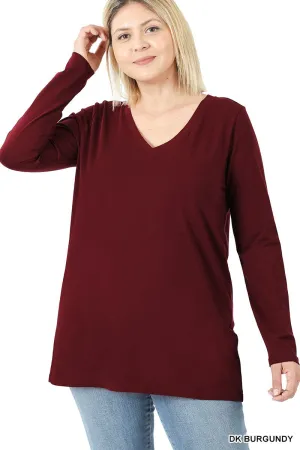 Burgundy Basic Long Sleeve v-neck 1x - 3x * on sale *