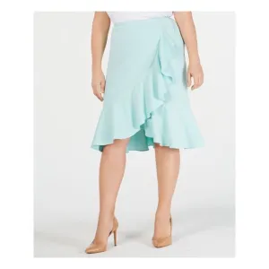CALVIN KLEIN Womens Aqua Tulip Hem Knee Length Ruffled Skirt Plus Size: 18W