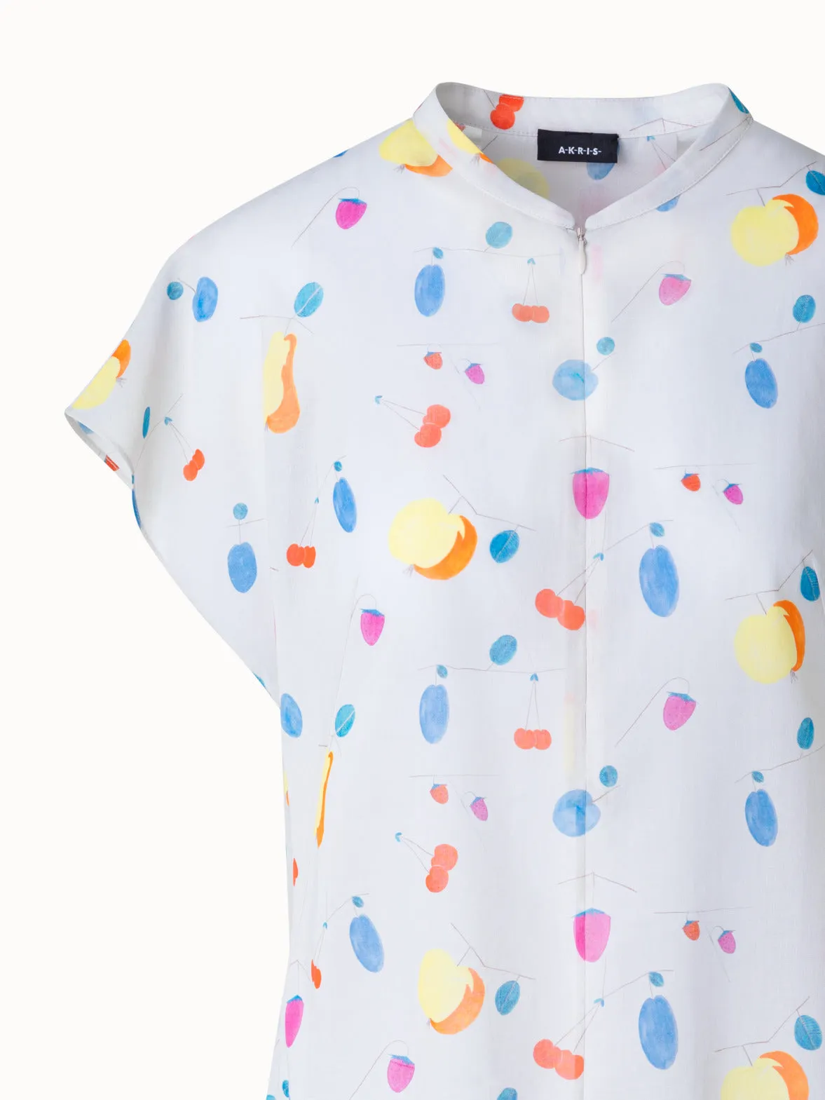 Cap Sleeve Cotton Blouse with Fruits Print