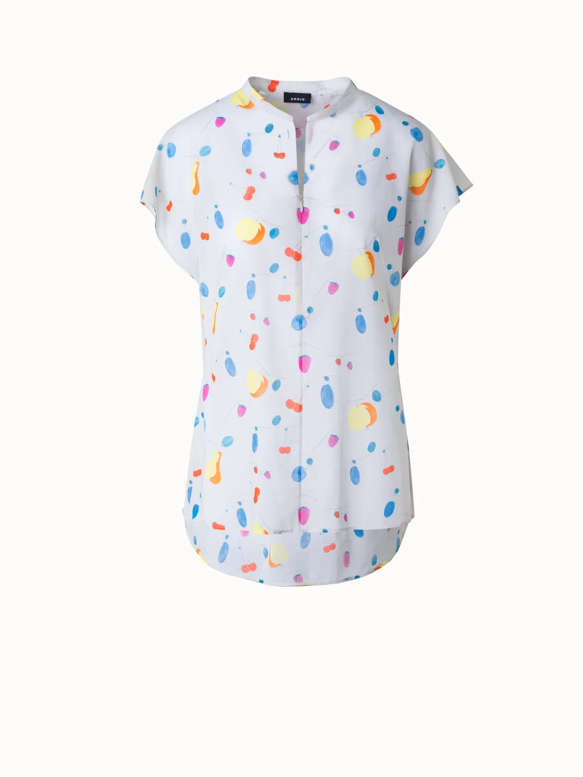 Cap Sleeve Cotton Blouse with Fruits Print