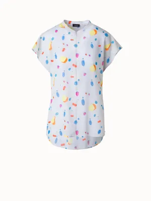 Cap Sleeve Cotton Blouse with Fruits Print