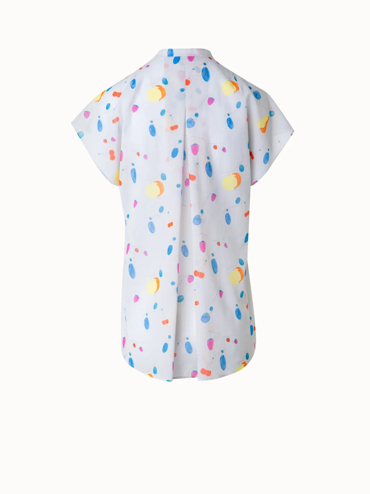 Cap Sleeve Cotton Blouse with Fruits Print