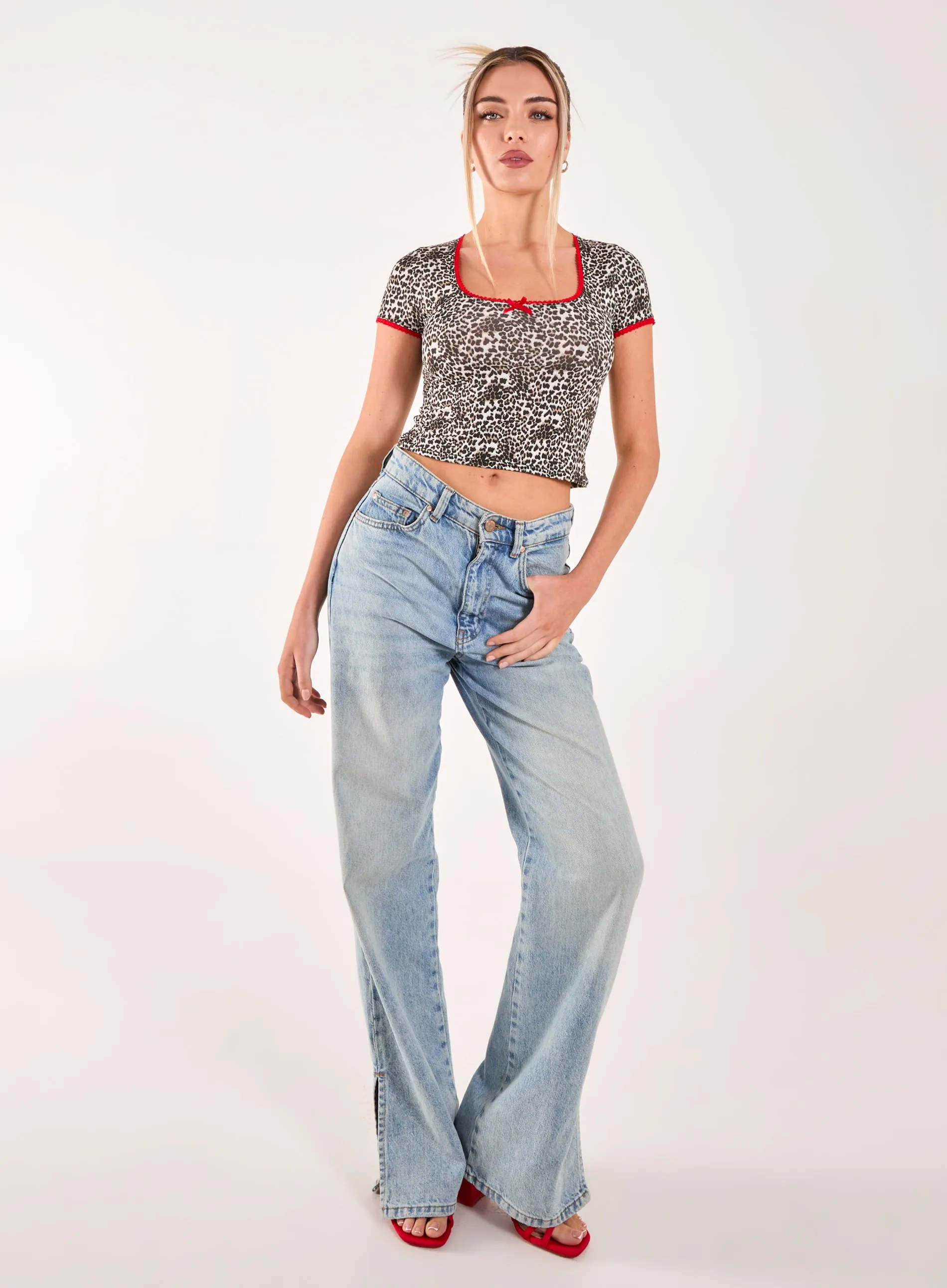 Cap Sleeve Leopard Print Top