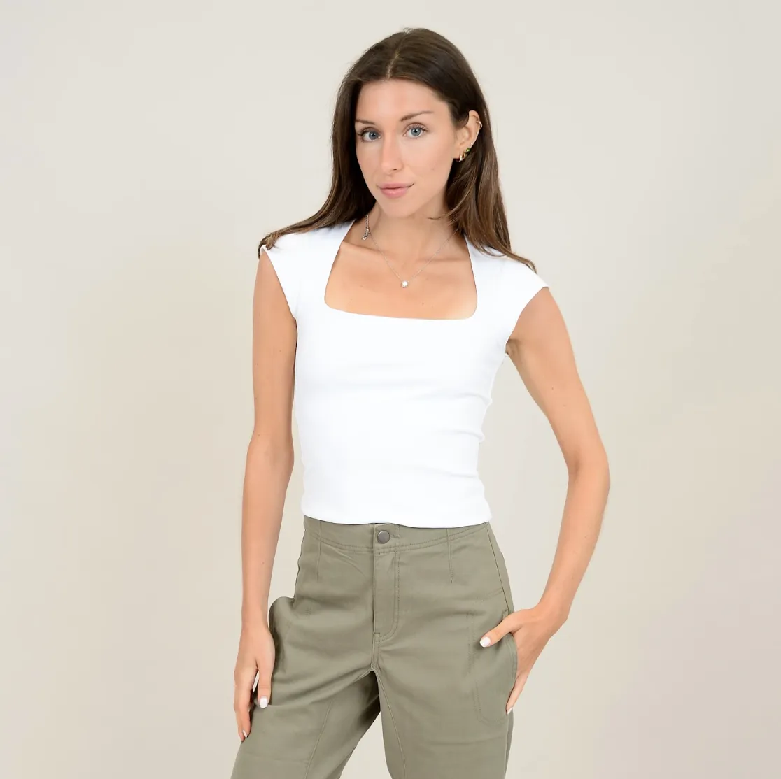 Cap Sleeve Top-White