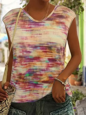 Carla Printed Round Neck Cap Sleeve Top