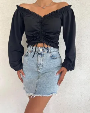 Carmen Collar Blouse - Black