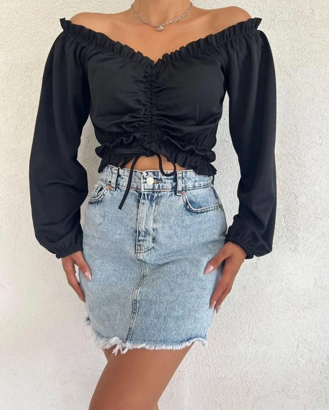 Carmen Collar Blouse - Black