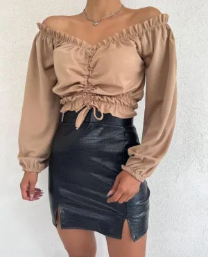 Carmen Collar Blouse - Brown