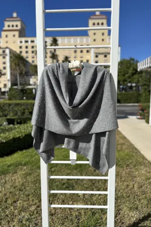 Cashmere Poncho in Grey with Pearls