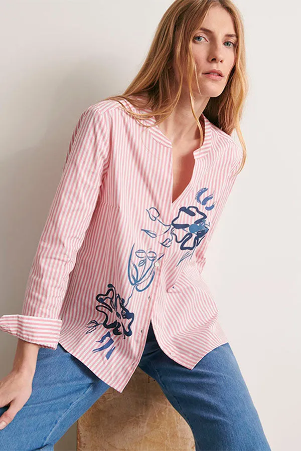 CEZANNE11-BIS PINK PRINTED STRIPED BLOUSE