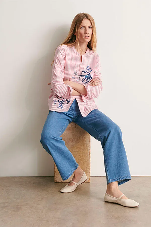 CEZANNE11-BIS PINK PRINTED STRIPED BLOUSE