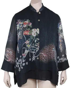 Citron Silk Mandarin Collar Blouse