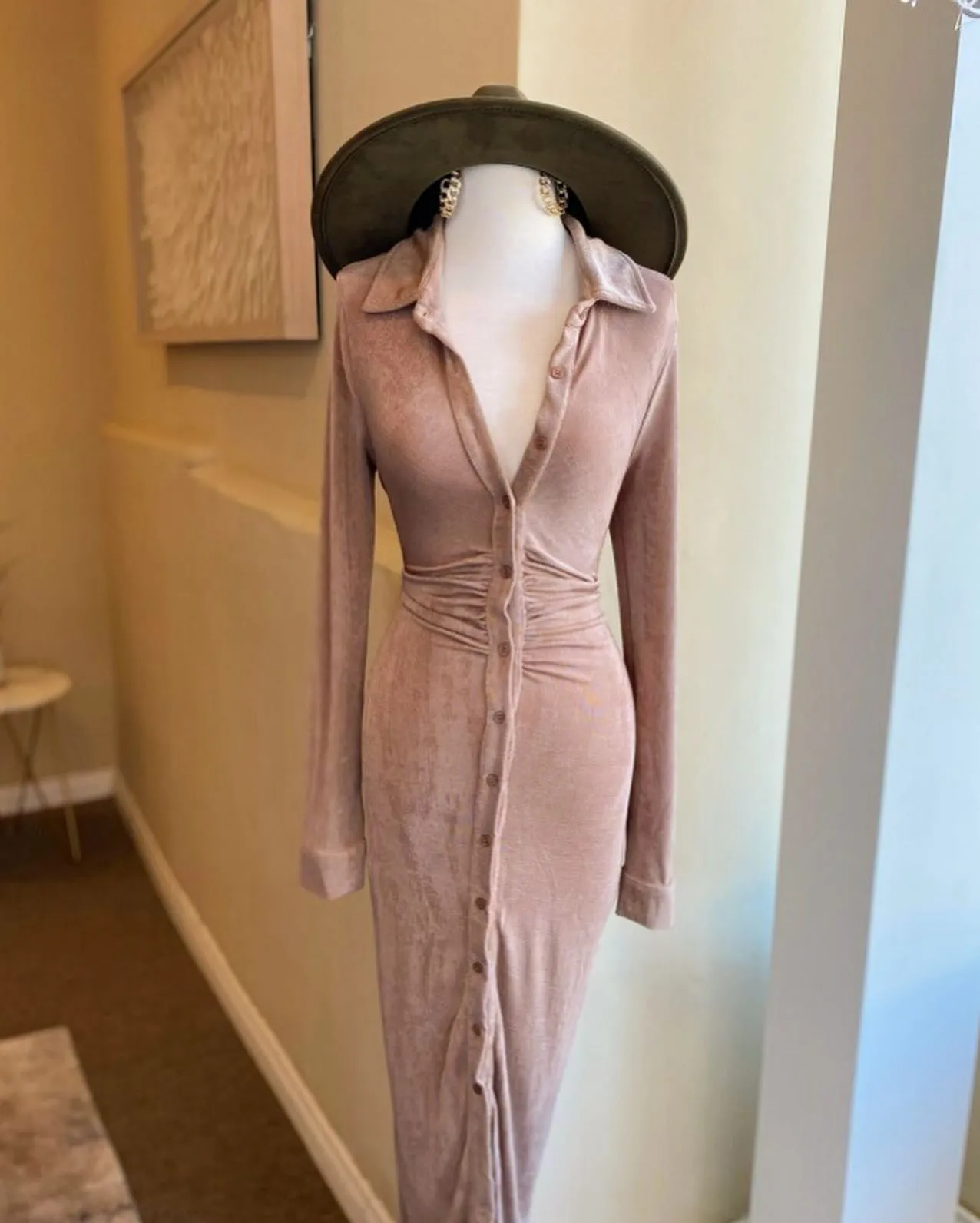 Collar Neck Button Long Sleeve Dress