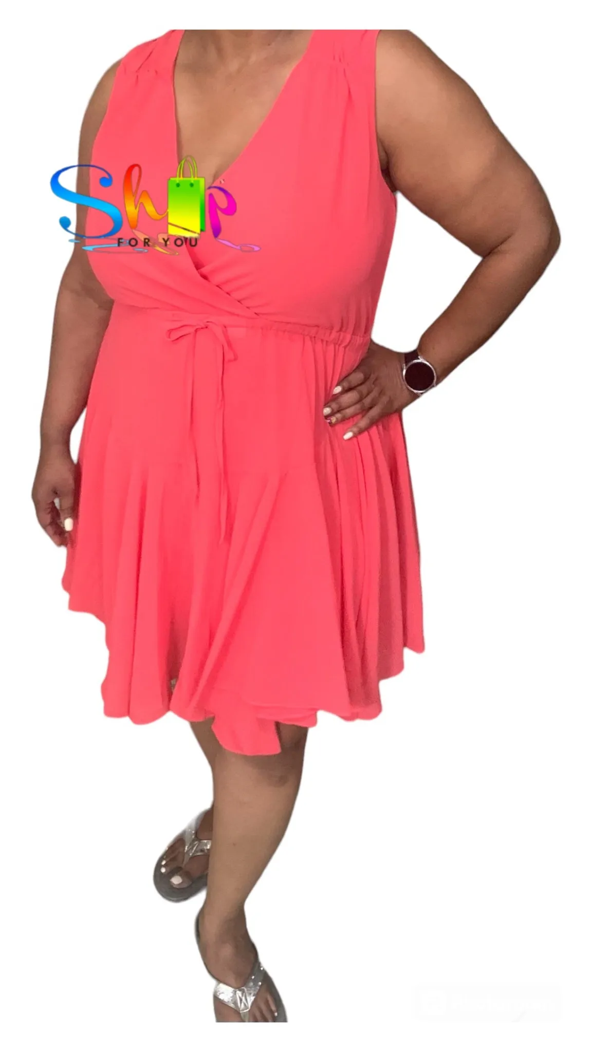 Coral Fit and Flare Swing Dress - Plus