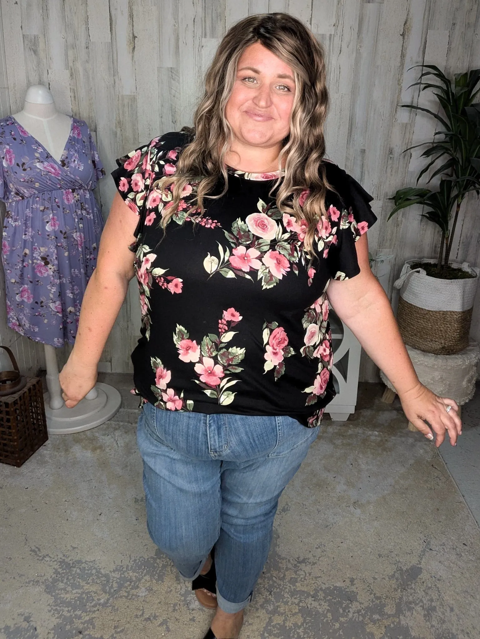 Corie Flutter Short Sleeve Top in Florals
