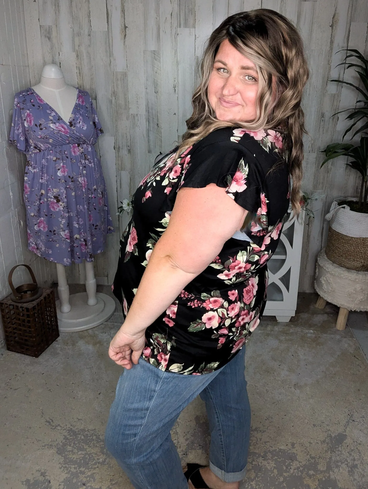 Corie Flutter Short Sleeve Top in Florals