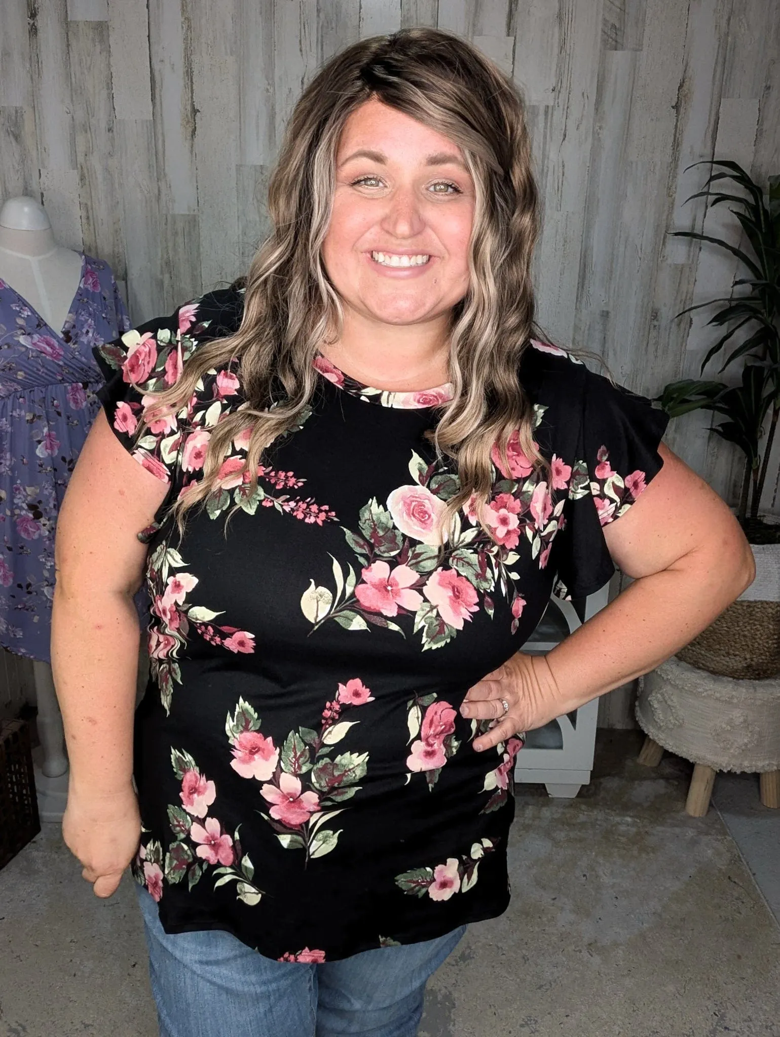 Corie Flutter Short Sleeve Top in Florals