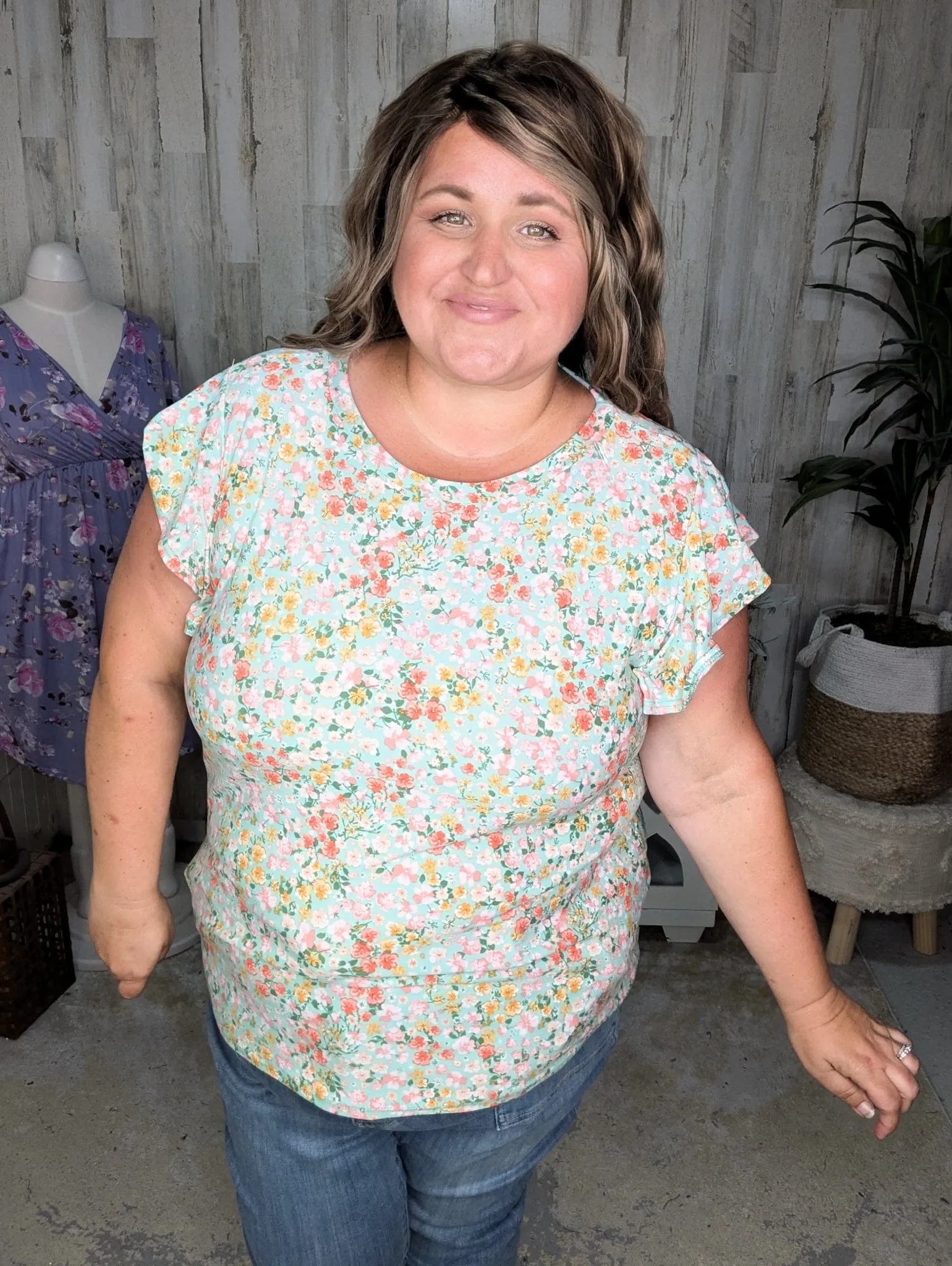 Corie Flutter Short Sleeve Top in Florals