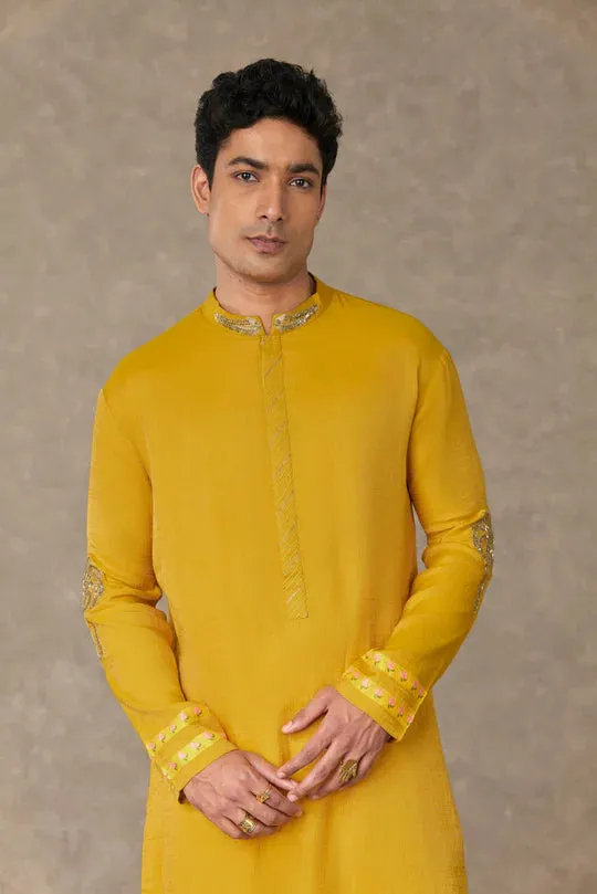 Corn Yellow Shajara Kurta With Pants