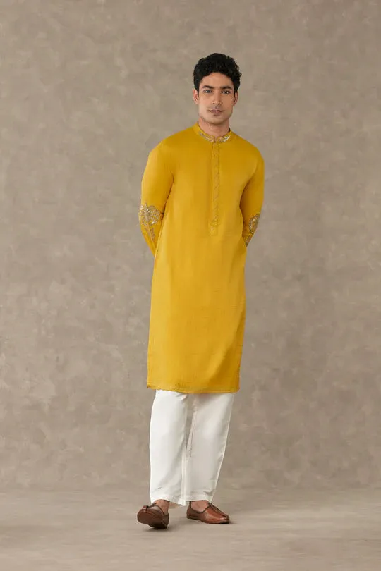 Corn Yellow Shajara Kurta With Pants