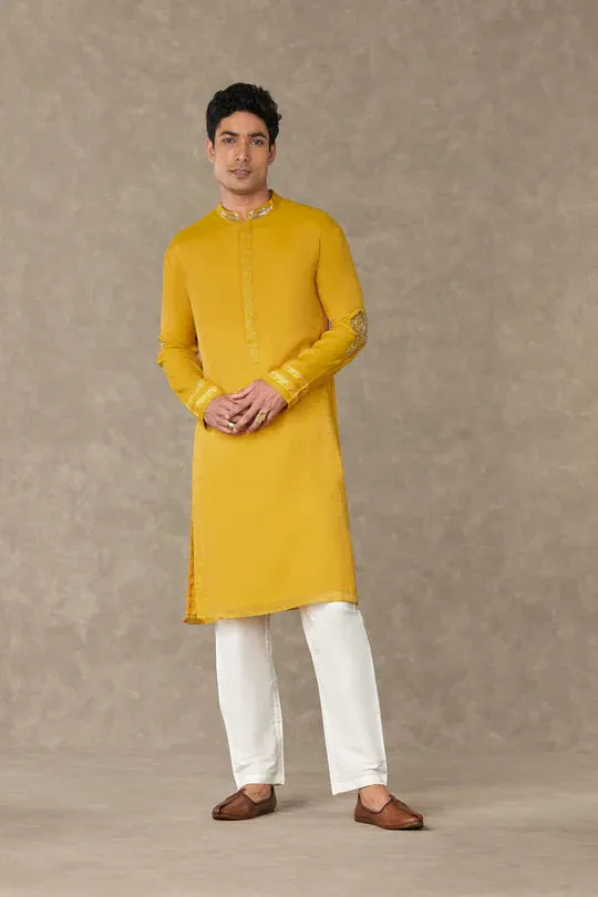 Corn Yellow Shajara Kurta With Pants