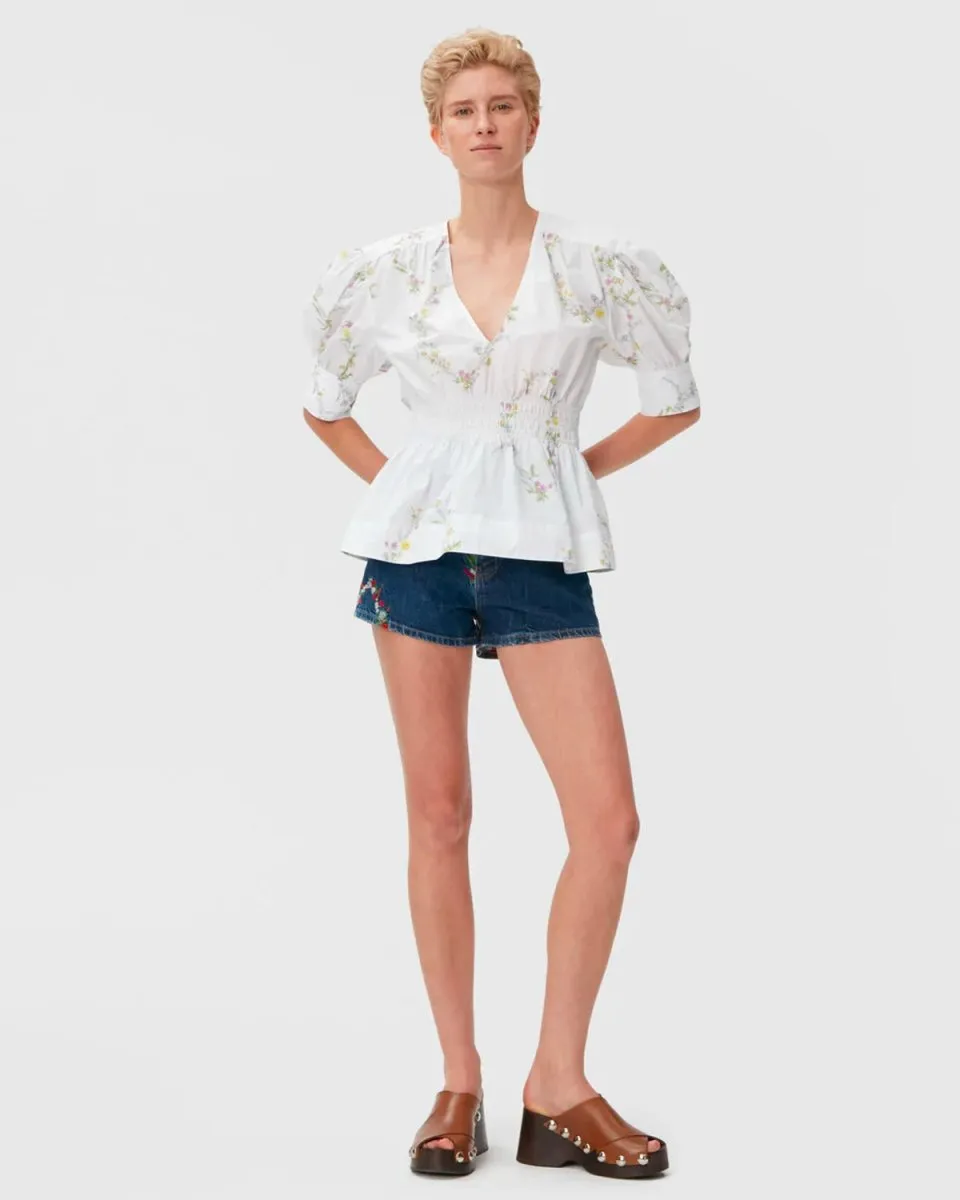 Cotton V-neck Smock Blouse - Bright White
