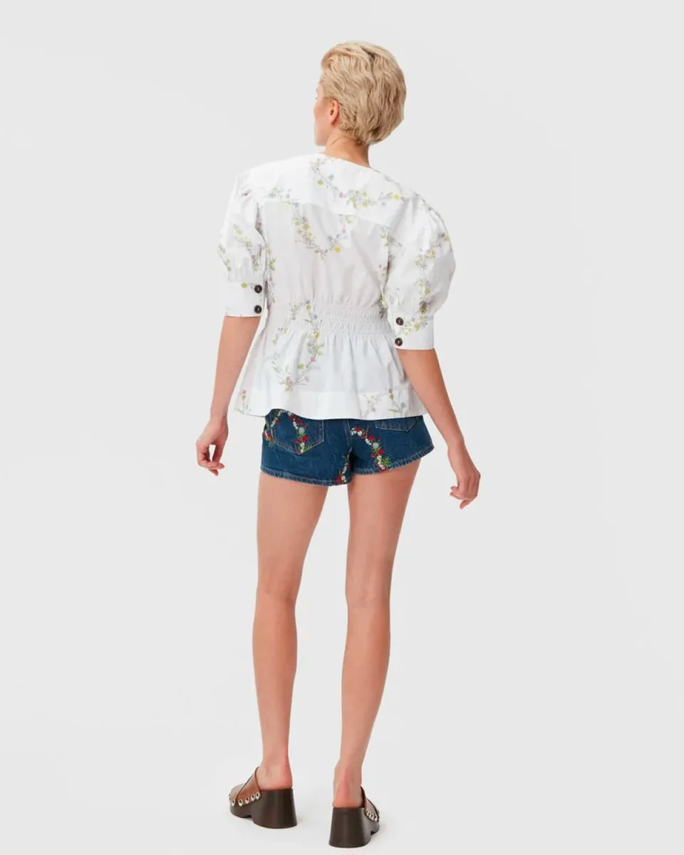 Cotton V-neck Smock Blouse - Bright White