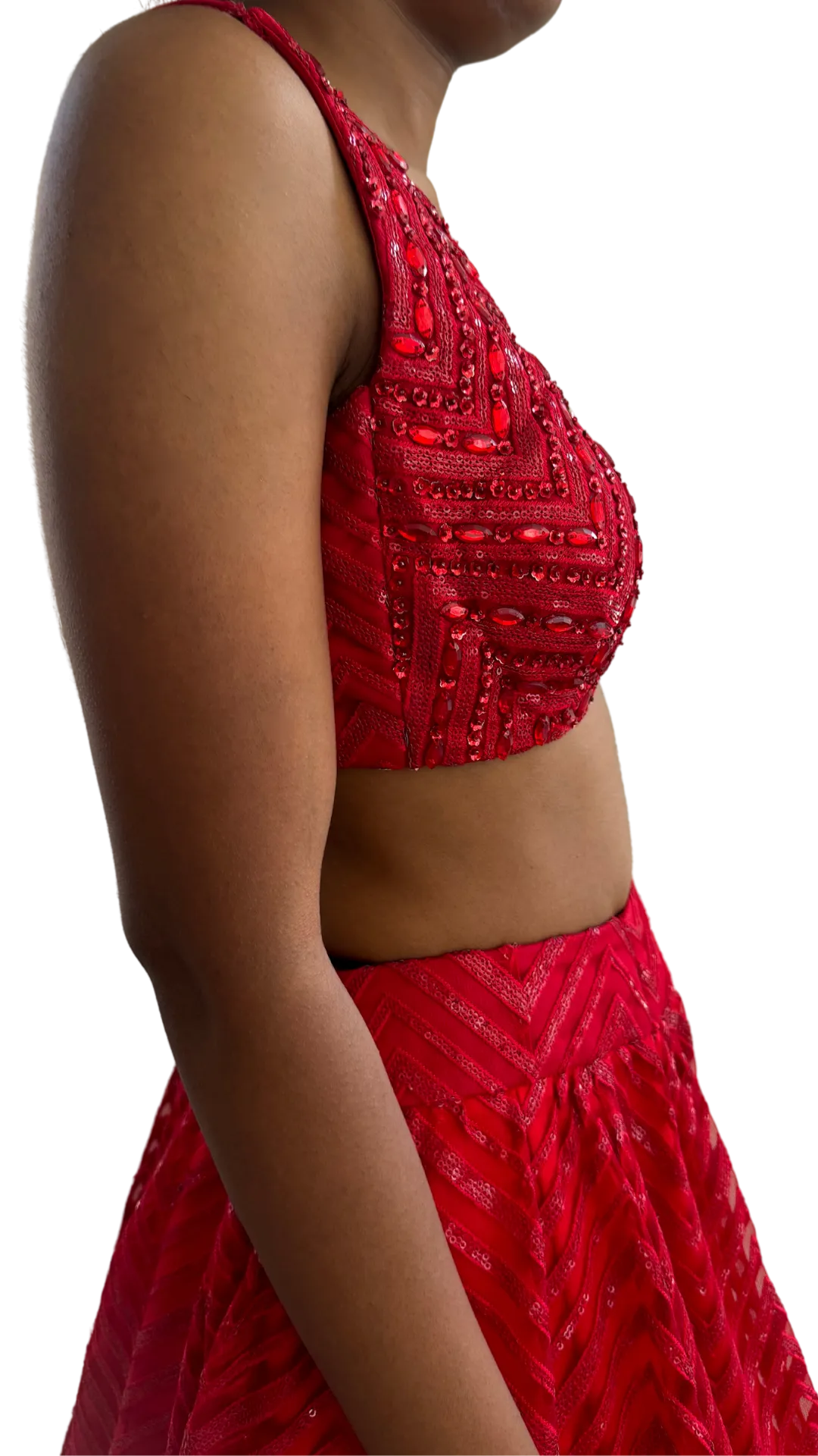 Crimson Red Feathered and Sequined Lehenga
