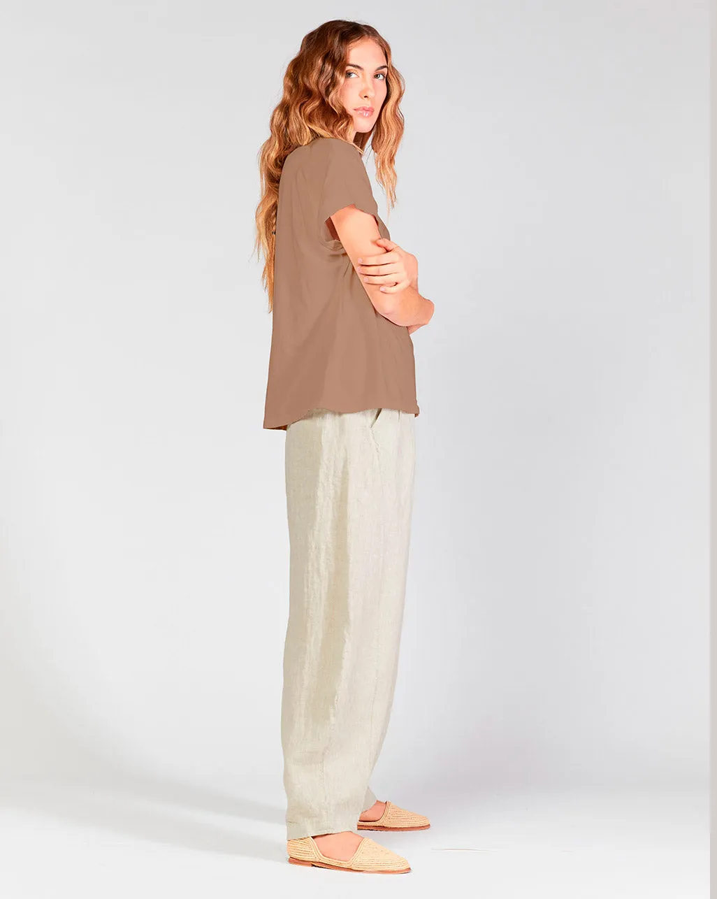 Cuffed Cap Sleeve Crewneck Shirt