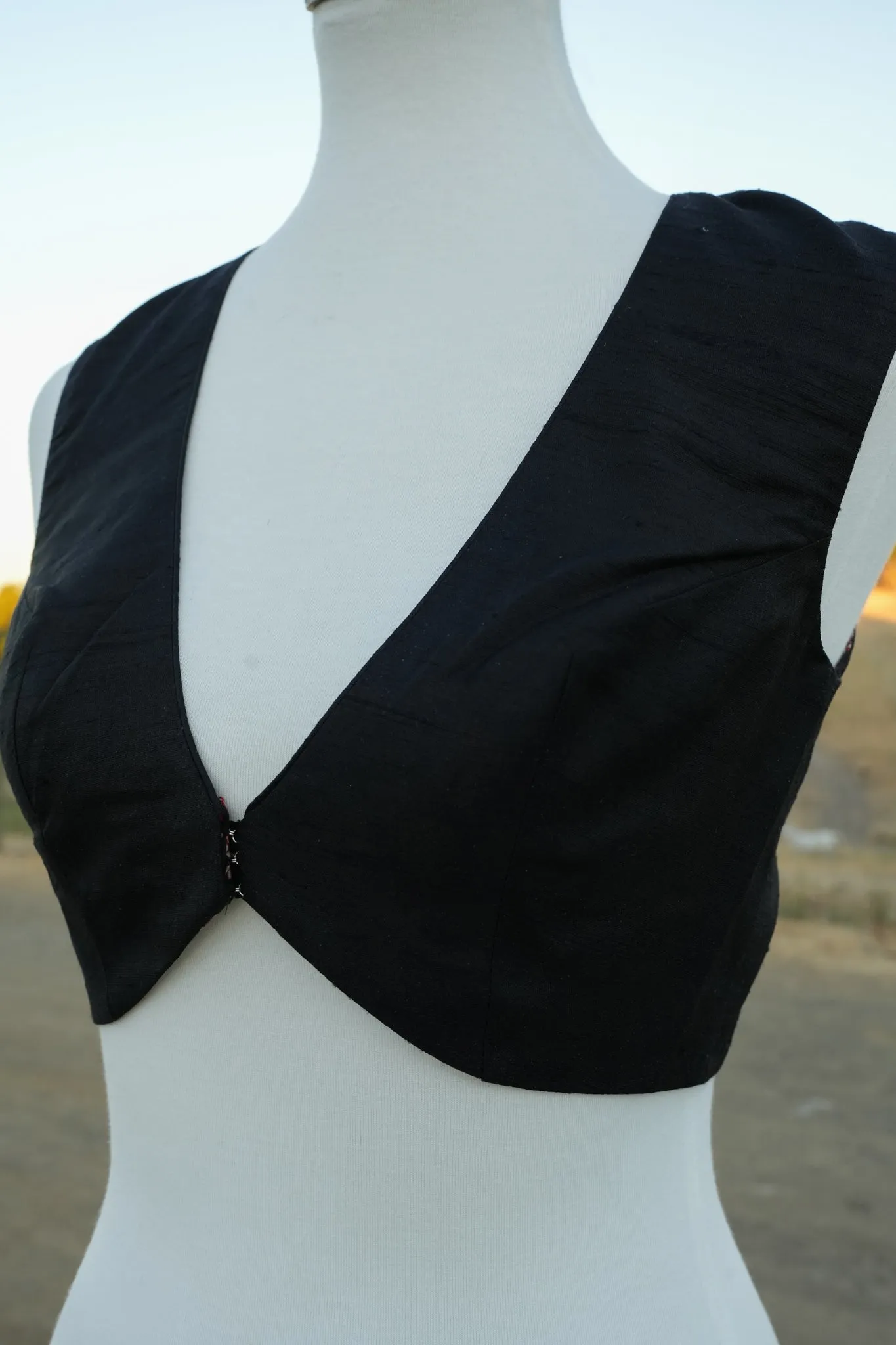 Custom Black Silk V Neck Blouse