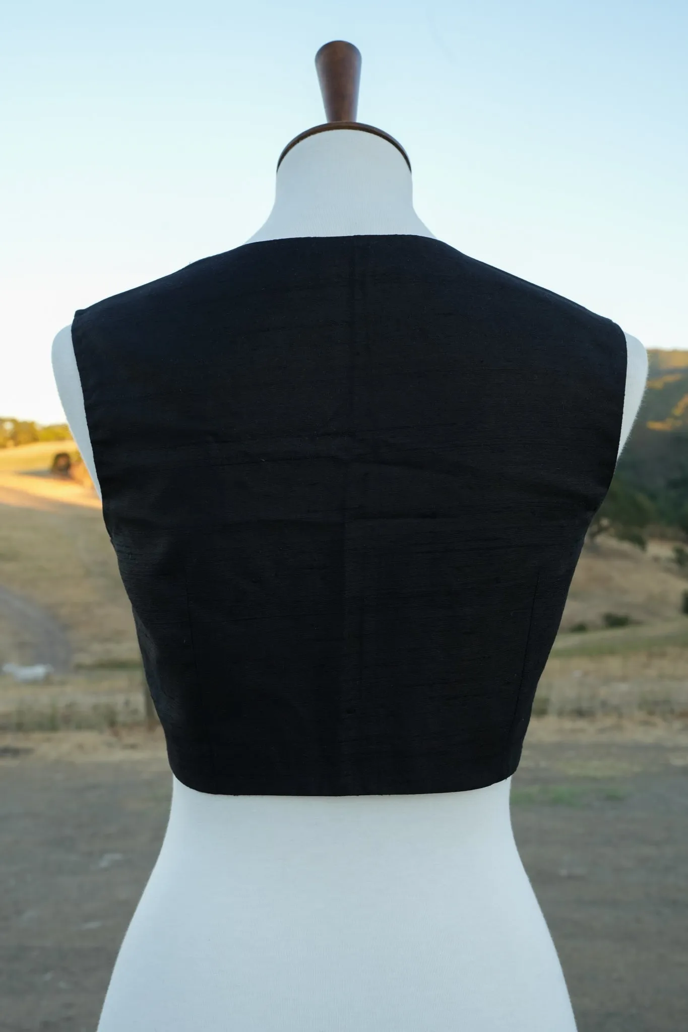 Custom Black Silk V Neck Blouse