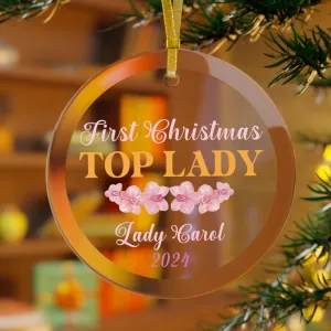 Custom Pink and Gold First Christmas Top Lady Christmas Ornament