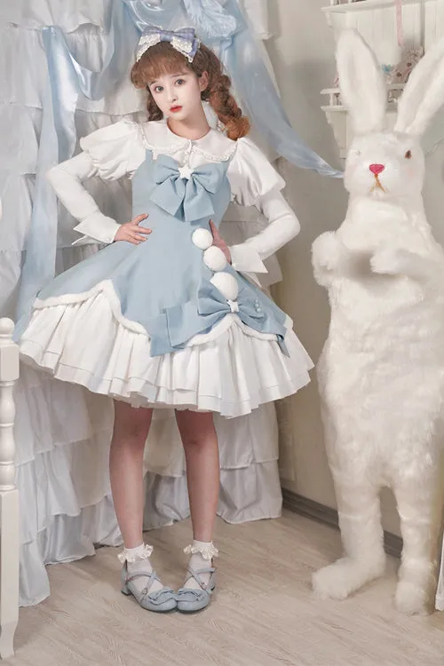 Cute Girl Doll Collar Hair Ball Christmas Princess Sweet Lolita JSK Dress Full Set