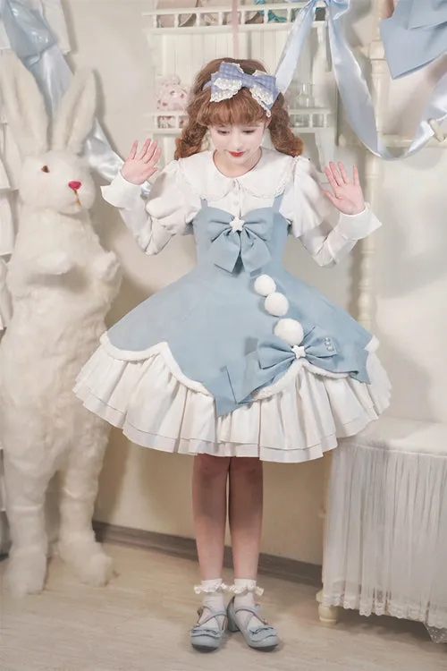 Cute Girl Doll Collar Hair Ball Christmas Princess Sweet Lolita JSK Dress Full Set