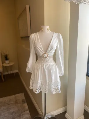 Cutout Long Sleeve Short Dress