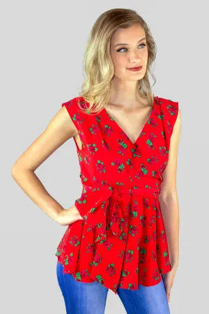 Daria Red Wrap Top