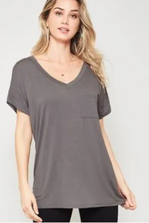 DARIA V NECK TEE GREY
