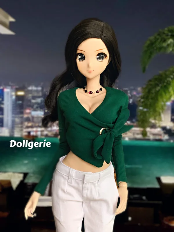 Dark Green Long Sleeve Bow Wrap Blouse for Smartdoll / DD