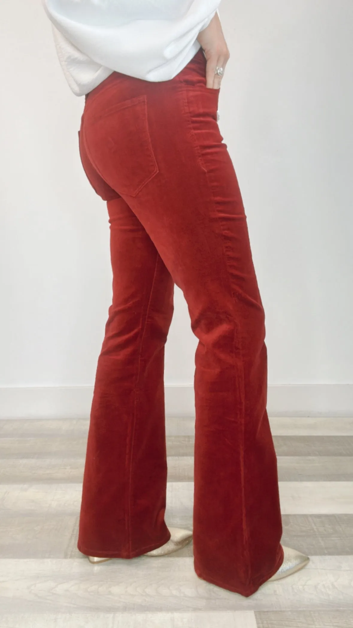 Dear John Rosa Burgundy Velveteen Mid Rise Flare (1 SIZE 28)
