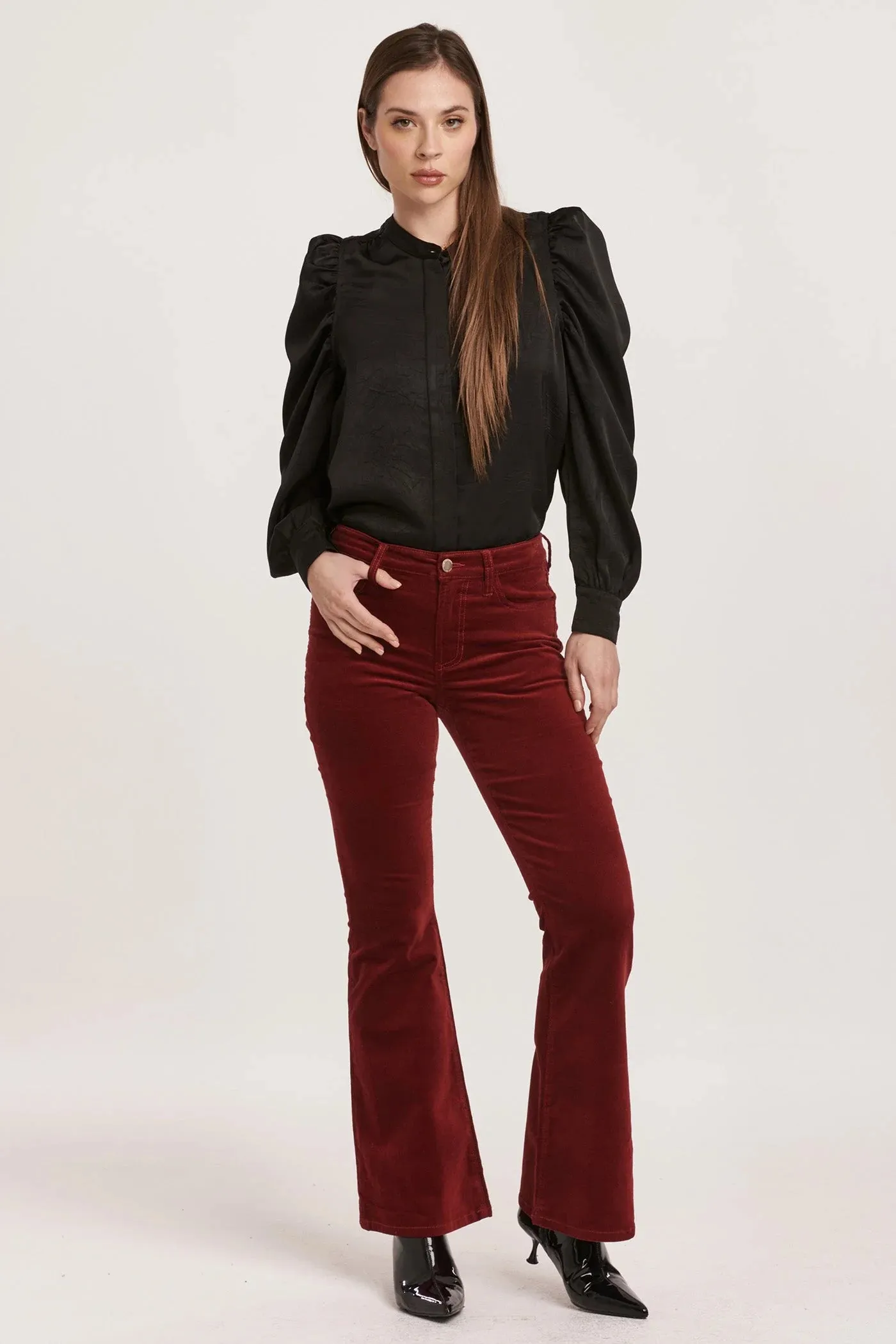 Dear John Rosa Burgundy Velveteen Mid Rise Flare (1 SIZE 28)